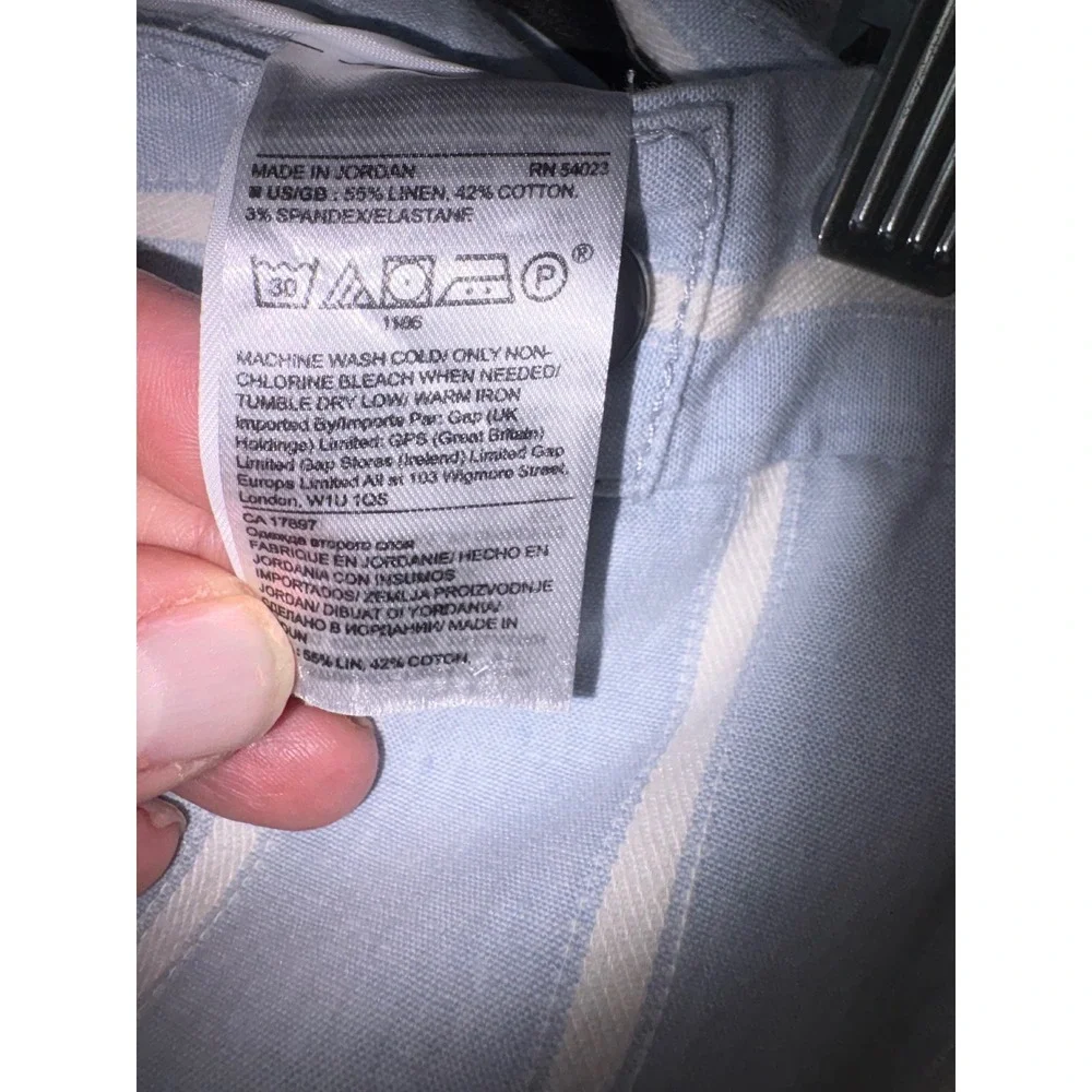 Banana Republic Avery Pants Blue White Striped Linen Cotton Blend Size 6